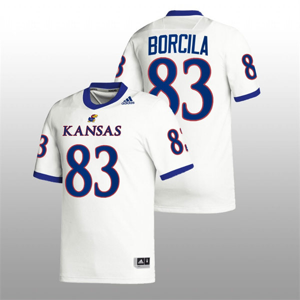 Mens Youth Kansas Jayhawks #83 Jacob Borcila Adidas White College Football Game Jersey 