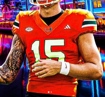Mens Youth Miami Hurricanes #15 Carson Beck 2024 Orange Football Game Jersey