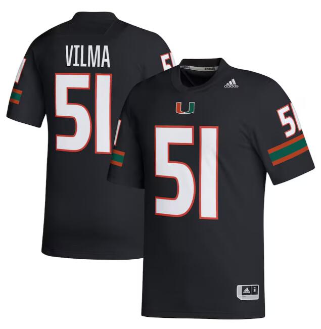 Mens Youth Miami Hurricanes #51 Jonathan Vilma Adidas Black College football Game Jersey 