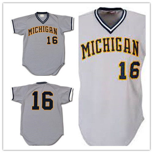 Mens Youth Michigan Wolverines #16 Barry Larkin Grey Pullover 1983-85 GAME WORN ROAD Baseball jersey