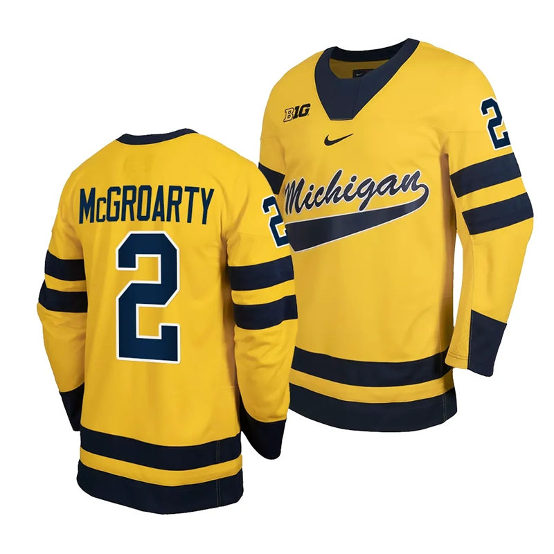 Mens Youth Michigan Wolverines 2 Rutger McGroarty 202324 Maize Hockey