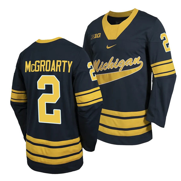 Mens Youth Michigan Wolverines #2 Rutger McGroarty 2023-24 Navy Hockey Game Jersey