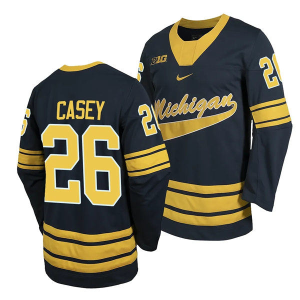 Mens Youth Michigan Wolverines #26 Seamus Casey 2023-24 Navy Hockey Game Jersey