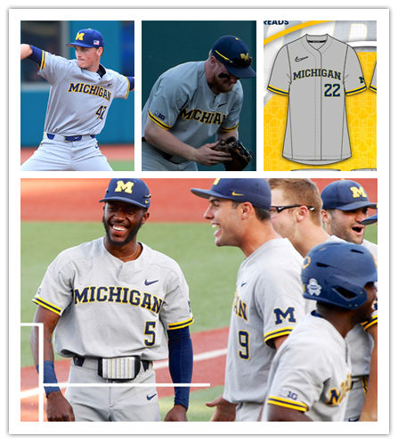 Mens Youth Michigan Wolverines Custom 2022 Diamond Nike Grey two-Button Pullover College Baseball Game Jerse