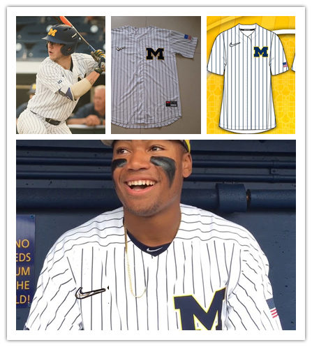 Mens Youth Michigan Wolverines Custom 2022 Diamond Nike White Pinstripe Navy M Team Logo College Baseball Game 