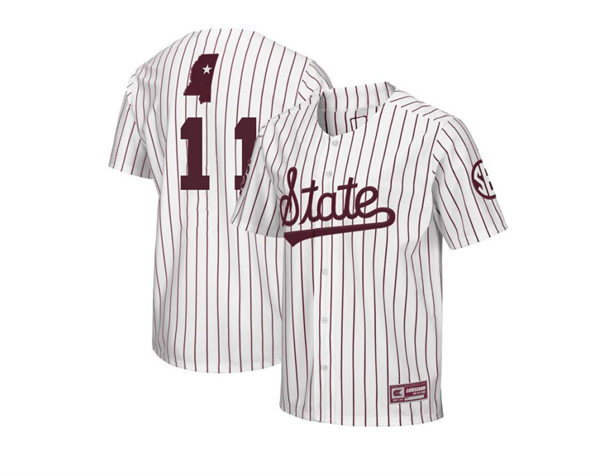 Mens Youth Mississippi State Bulldogs #11 Kellum Clark Adidas White Pinstripe State College Baseball Game Jersey