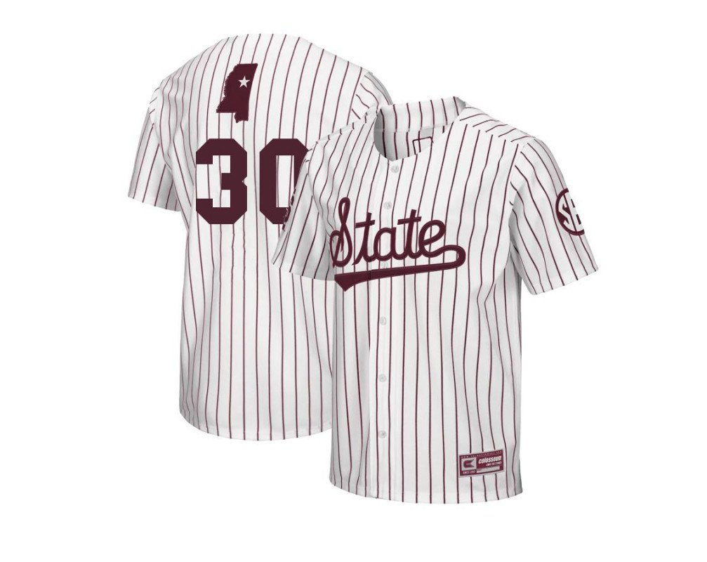 Mens Youth Mississippi State Bulldogs #30 Von Seibert Adidas White Pinstripe State College Baseball Game Jersey