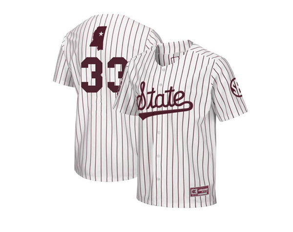 Mens Youth Mississippi State Bulldogs #33 Brad Cumbest Adidas White Pinstripe State College Baseball Game Jersey