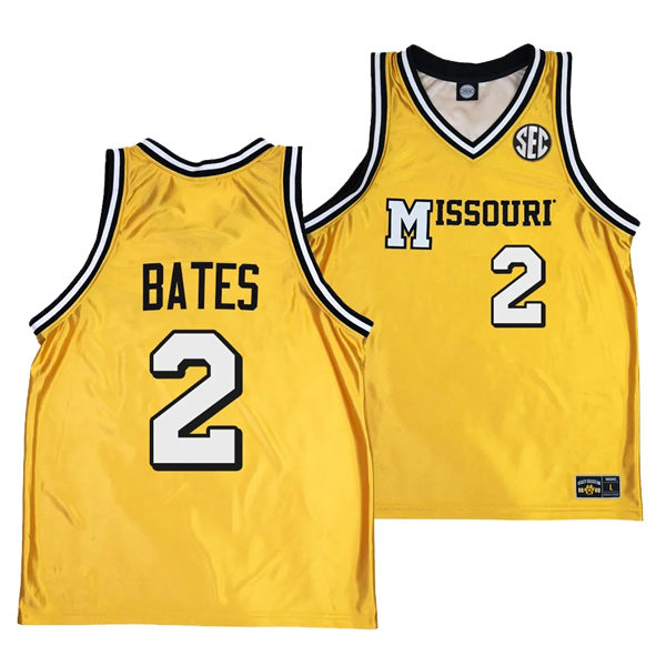 Mens Youth Missouri Tigers #2 Tamar Bates Gold 1990's Throwback Basketball Jersey 
