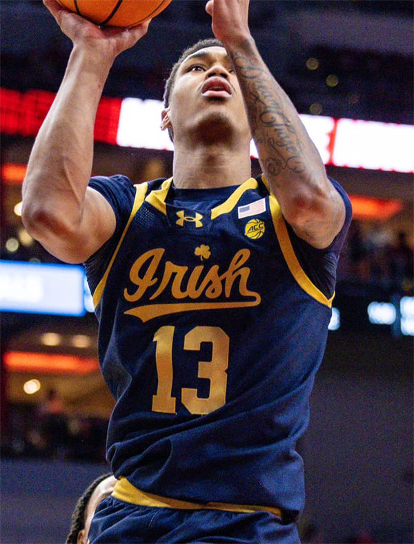 Mens Youth Notre Dame Fighting Irish #13 Tae Davis 2024 Navy Gold Irish Basketball Game Jersey 