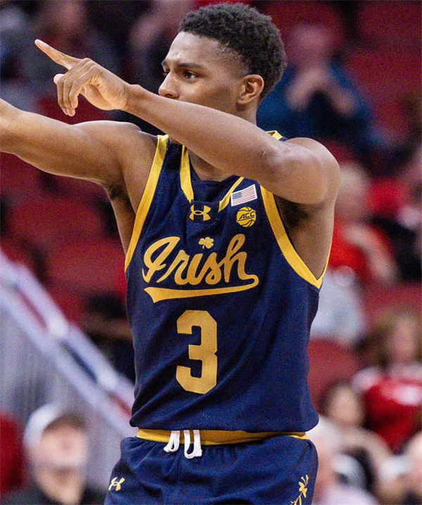 Mens Youth Notre Dame Fighting Irish #3 Markus Burton 2024 Navy Gold Irish Basketball Game Jersey 