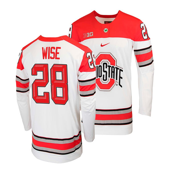 Mens Youth Ohio State Buckeyes #28 Jake Wise Nike White College Hockey Game Jersey