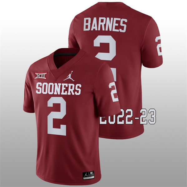 Mens Youth Oklahoma Sooners #2 Jovantae Barnes 2022 Crimson College Football Game Jersey