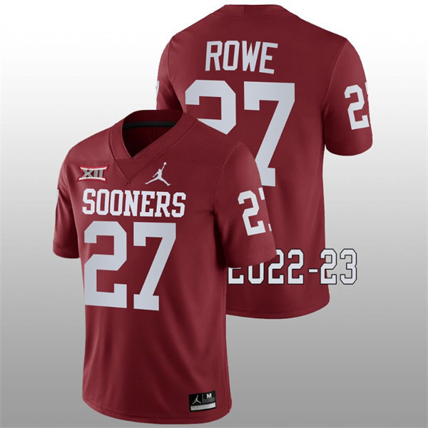 Mens Youth Oklahoma Sooners #27 Jayden Rowe 2022 Crimson College Football Game Jersey