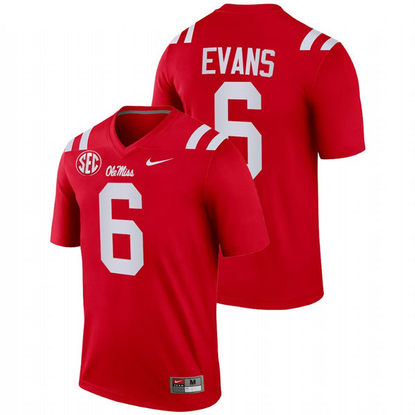 Mens Youth Ole Miss Rebels #6 Zach Evans 2022 Cardinal College Football Game Jersey 
