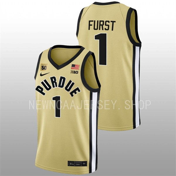 Mens Youth Purdue Boilermakers #1 Caleb Furst 2022-23 Maize College Basketball Game Jersey 