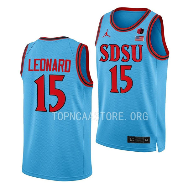 Mens Youth San Diego State Aztecs #15 Kawhi Leonard 2022-23 Blue Alternate College Basketball Game Jersey 