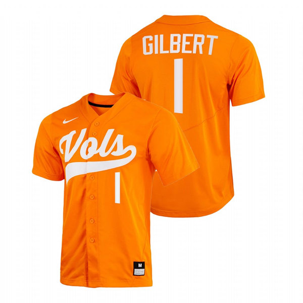 Mens Youth Tennessee Volunteers #1 Drew Gilbert 2022 Diamond Nike Orange With Name College Baseball Limited Jersey 