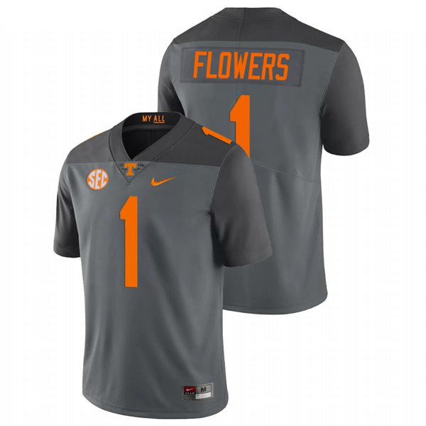 Mens Youth Tennessee Volunteers #1 Trevon Flowers Nike Smokey Grey Alternate College Football Game Jersey 