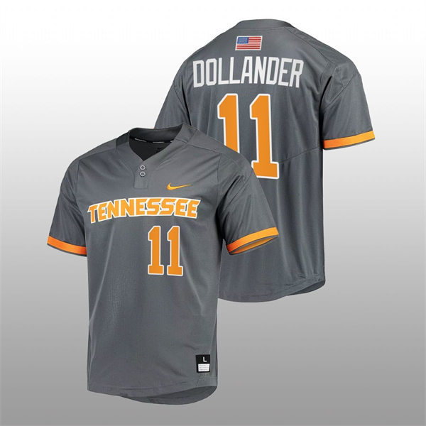 Mens Youth Tennessee Volunteers #11 Chase Dollander 2022 Diamond Nike Charcoal With Name two-Button Pullover Baseball Limited Jersey 