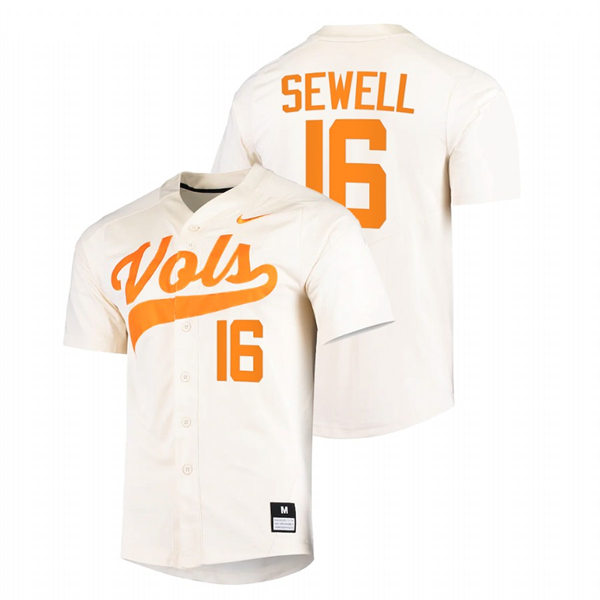 Mens Youth Tennessee Volunteers #16 Camden Sewell Nike Cream With Name College Baseball Limited Jersey 