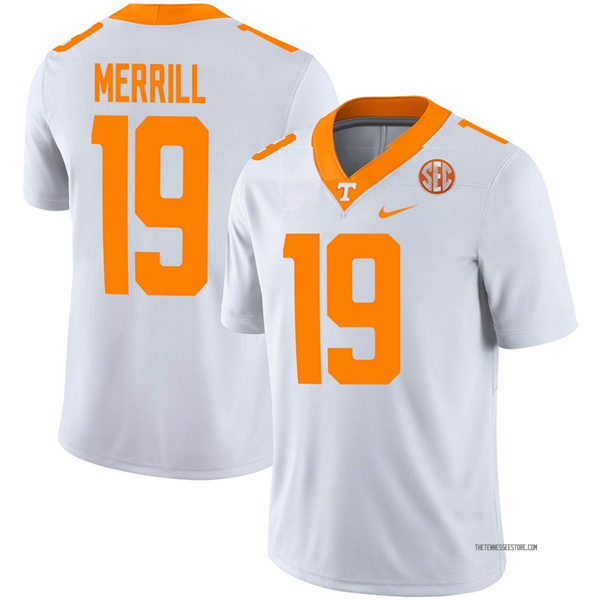 Mens Youth Tennessee Volunteers #19 Walker Merrill Nike White College Football Game Jersey 