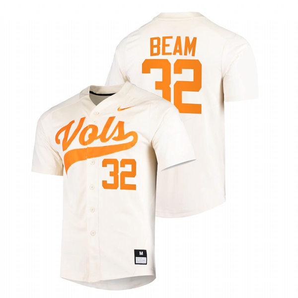 Mens Youth Tennessee Volunteers #32 Drew Beam Nike Cream With Name College Baseball Limited Jersey 