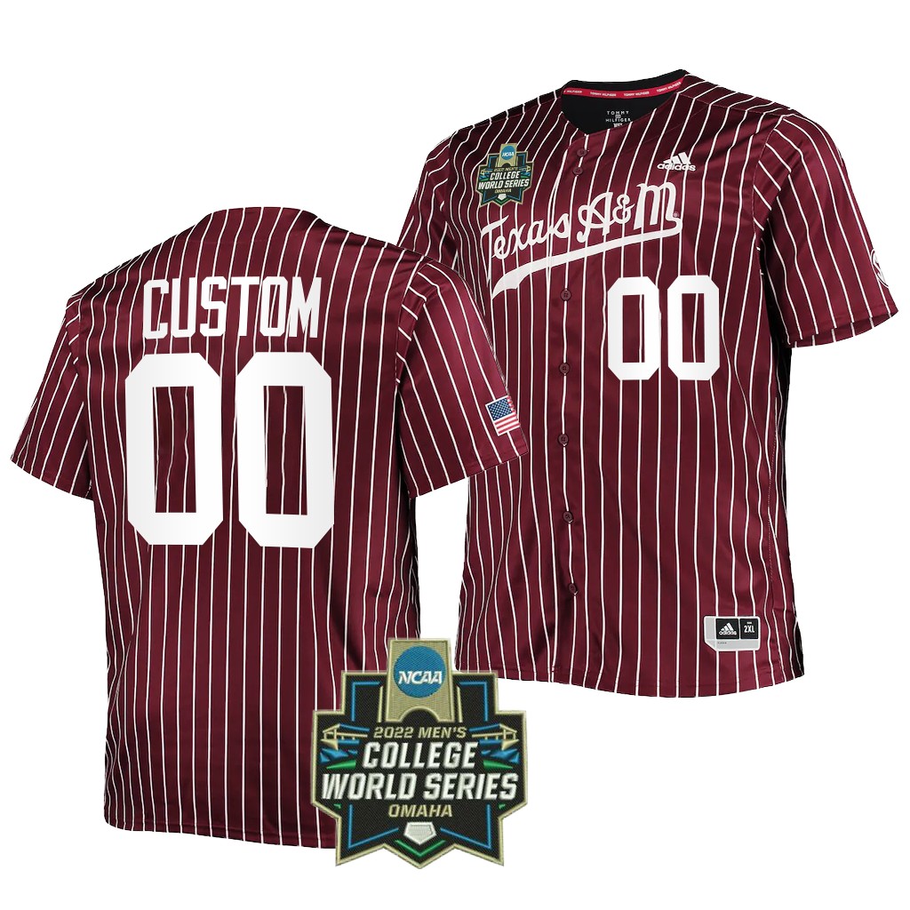 Mens Youth Texas A&M Aggies Custom Adidas 2022 Maroon Pinstripe College World Series Baseball Game 