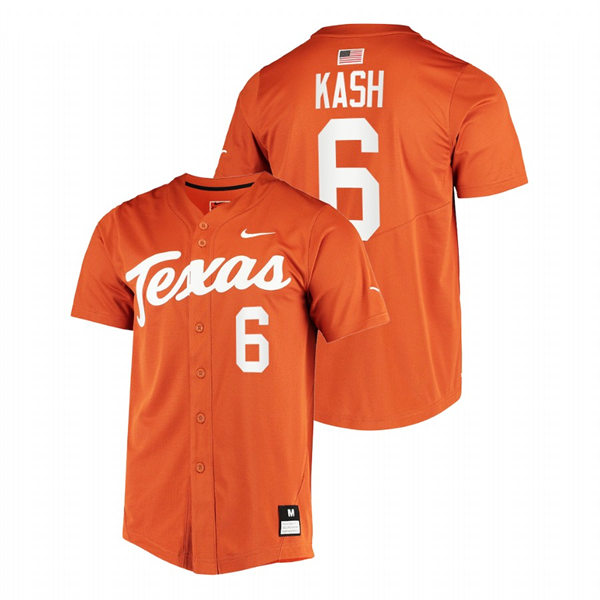 Mens Youth Texas Longhorns #6 Gavin Kash Orange Replic College Baseball Limited Jersey
