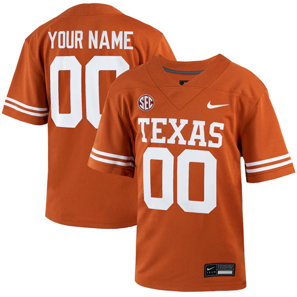 Mens Youth Texas Longhorns Custom Nike 2024 SEC Orange College Football Game Jersey