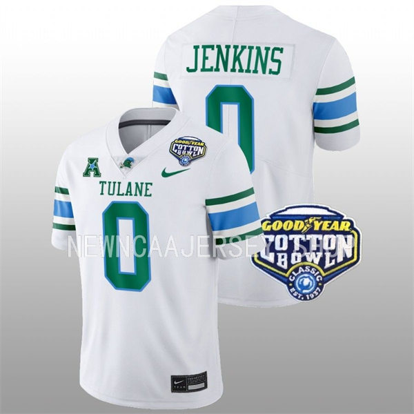 Mens Youth Tulane Green Wave #0 Patrick Jenkins College Football 2022 Cotton Bowl Game Jersey White 