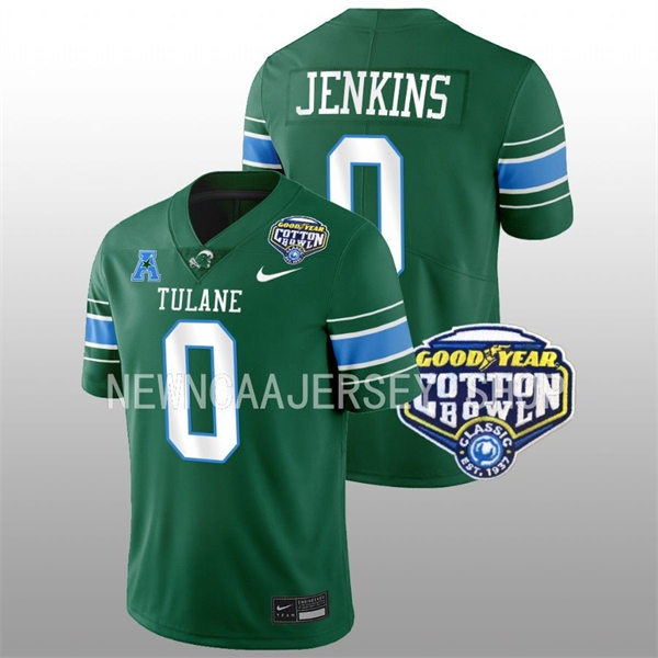 Mens Youth Tulane Green Wave #0 Patrick Jenkins Green College Football 2022 Cotton Bowl Game Jersey 