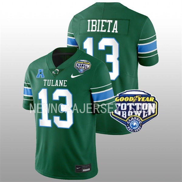 Mens Youth Tulane Green Wave #13 Justin Ibieta Green College Football 2022 Cotton Bowl Game Jersey 