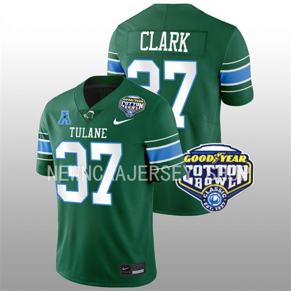 Mens Youth Tulane Green Wave #37 Macon Clark Green College Football 2022 Cotton Bowl Game Jersey 