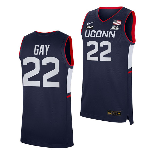 Mens Youth UConn Huskies #22 Rudy Gay 2021 Navy Uconn College Basketball Game Jersey