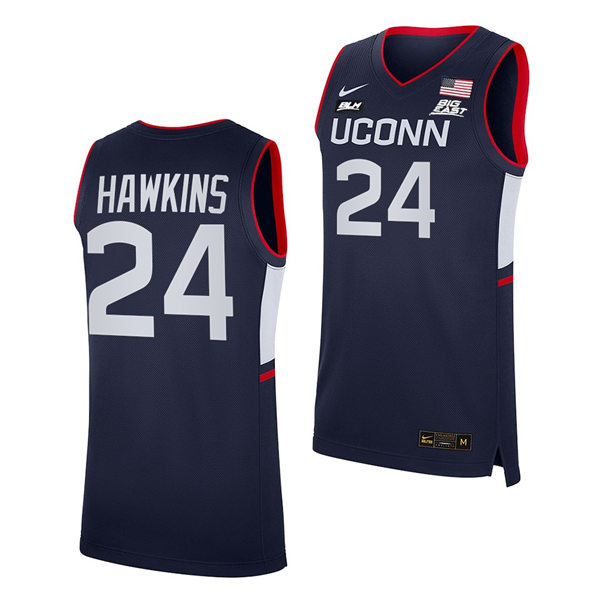 Mens Youth UConn Huskies #24 Jordan Hawkins 2021 Navy Uconn College Basketball Game Jersey 