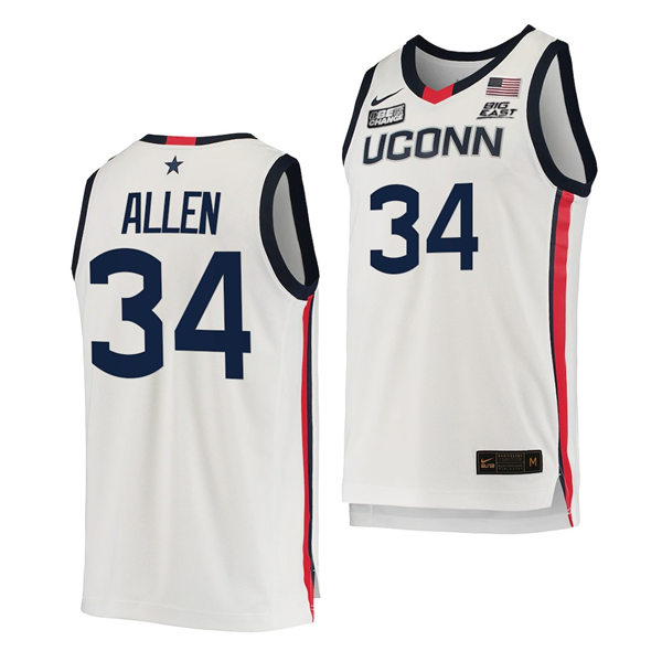 Mens Youth UConn Huskies #34 Ray Allen 2021 White Uconn College Basketball Game Jersey 