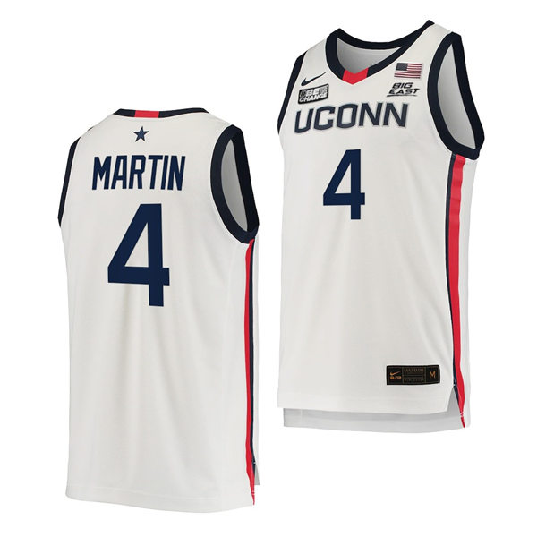 Mens Youth UConn Huskies #4 Tyrese Martin 2021 White Uconn College Basketball Game Jersey 