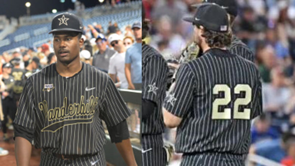 Mens Youth Vanderbilt Commodores #22 Jack Leiter Diamonds Nike Black Pinstripe College Game Baseball Jersey 