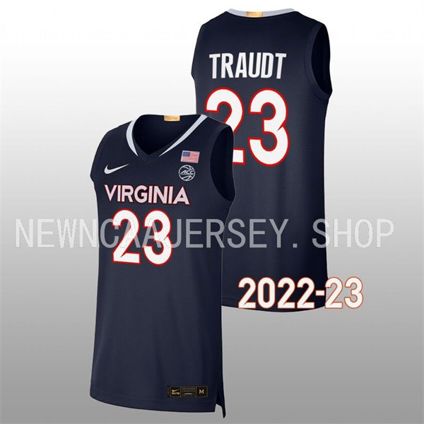 Mens Youth Virginia Cavaliers #23 Isaac Traudt College Basketball Game Jersey Navy 