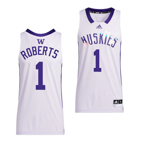 Mens Youth Washington Huskies #1 Nate Roberts 2022 White Honoring Black Excellence Basketball Jersey 