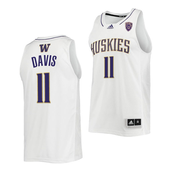 Mens Youth Washington Huskies #11 Daejon Davis Adidas White College Basketball Game Jersey 