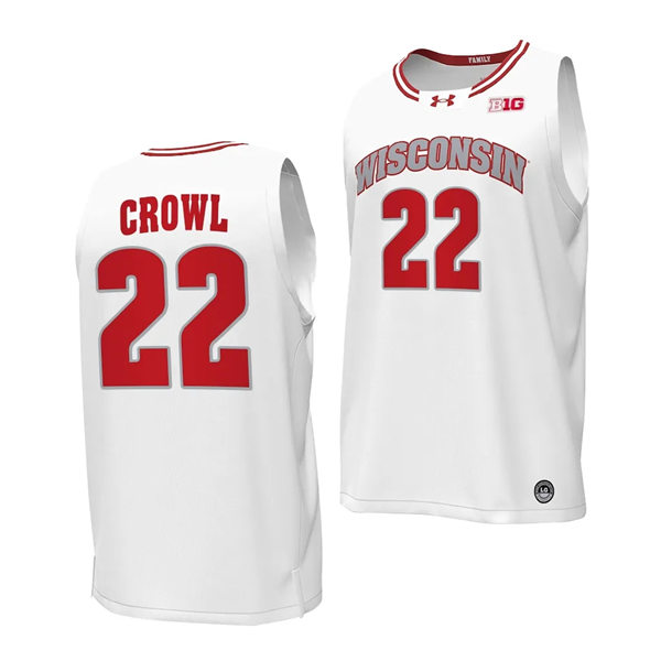 Mens Youth Wisconsin Badgers #22 Steven Crowl 2023-24 White Alternate College Basketball Game