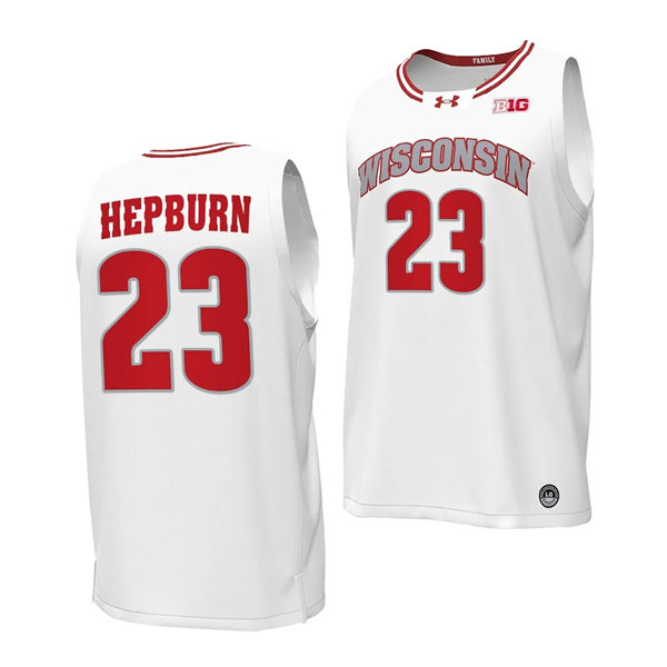 Mens Youth Wisconsin Badgers #23 Chucky Hepburn 2023-24 White Alternate College Basketball