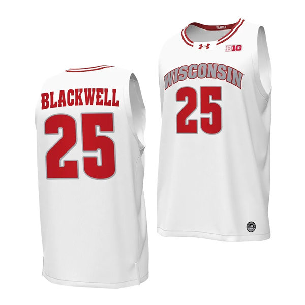 Mens Youth Wisconsin Badgers #25 John Blackwell 2023-24 White Alternate College Basketball Game