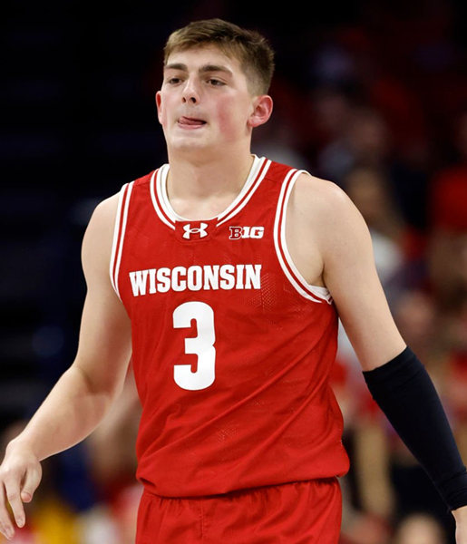 Mens Youth Wisconsin Badgers #3 Connor Essegian 2023-24 Cardinal College Basketball Game Jersey