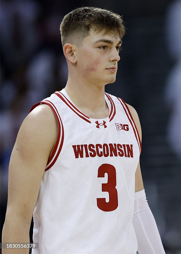 Mens Youth Wisconsin Badgers #3 Connor Essegian 2023-24 Home White College Basketball Game Jersey