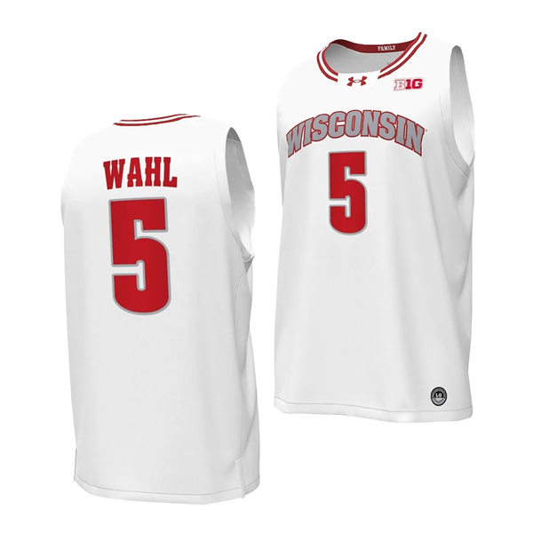 Mens Youth Wisconsin Badgers #5 Tyler Wahl 2023-24 White Alternate College Basketball Game Jersey