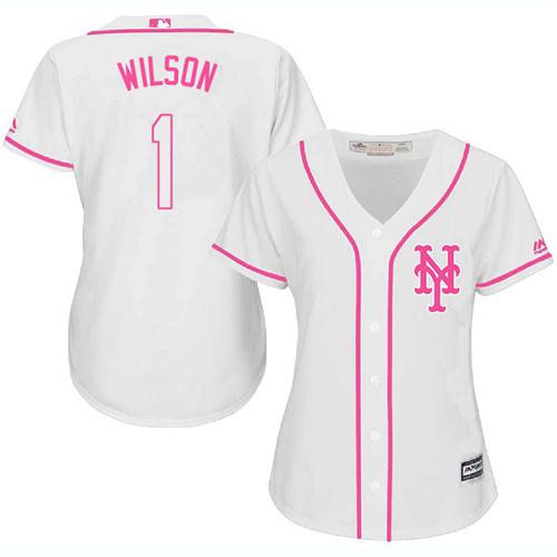 Mets #1 Mookie Wilson White Pink Fashion Women's Stitched MLB Jersey