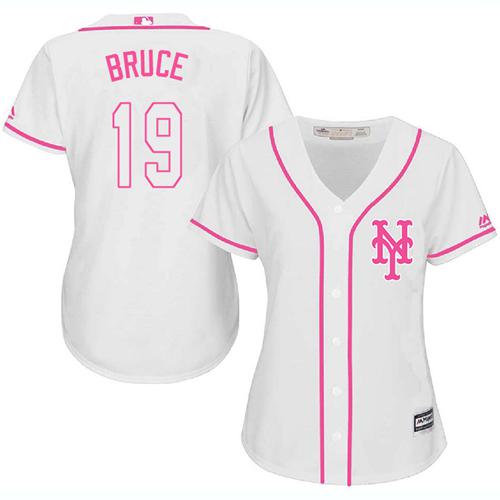 Mets #19 Jay Bruce White Pink Fashion Women's Stitched MLB Jersey